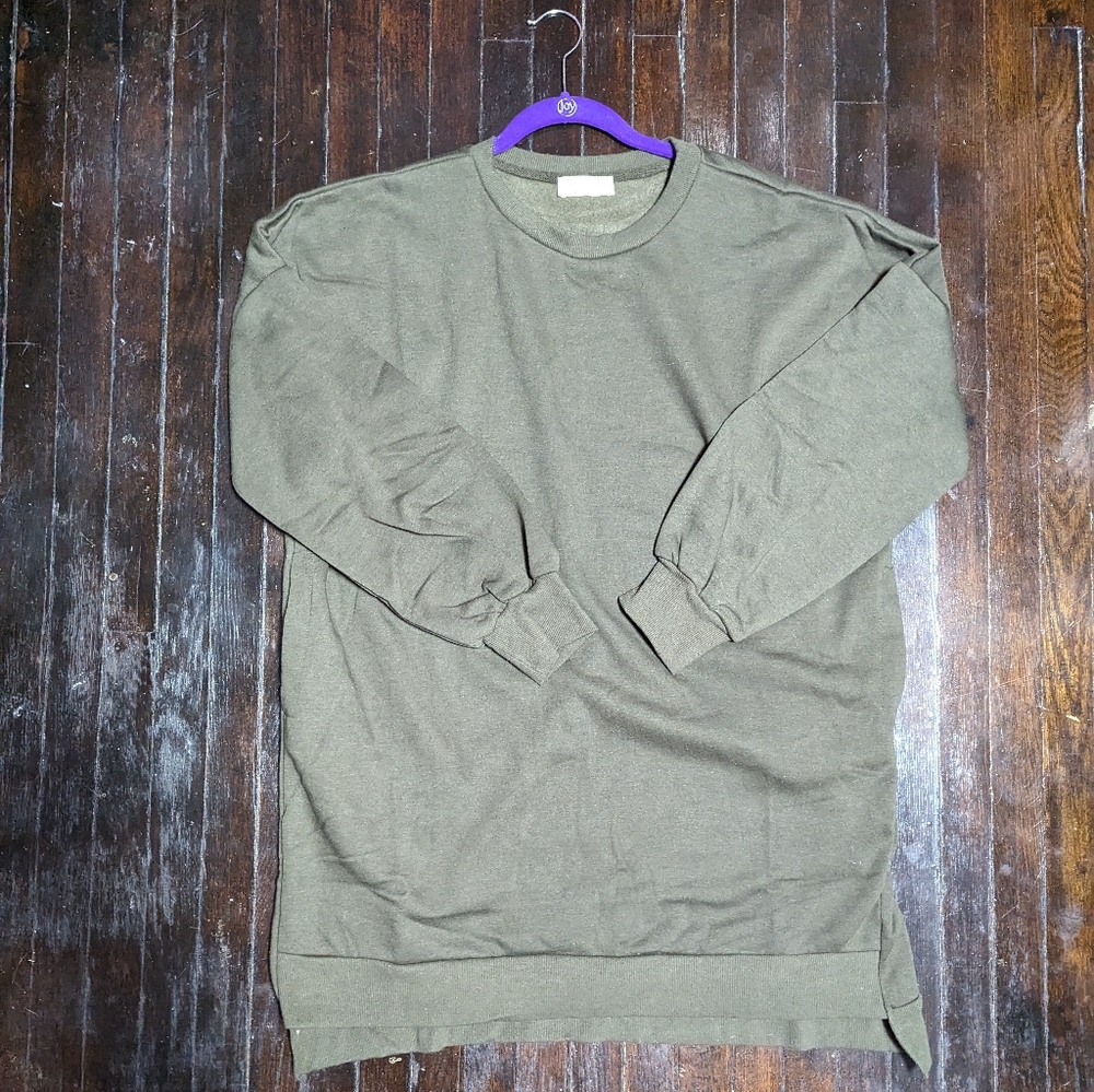 Zenana Dark Olive Tunic Sweatshirt